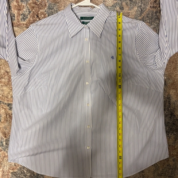 LRL Ralph Lauren Women's Plus Blue Stripe Non-Iron Button-Front Shirt Top 2X - Picture 9 of 10